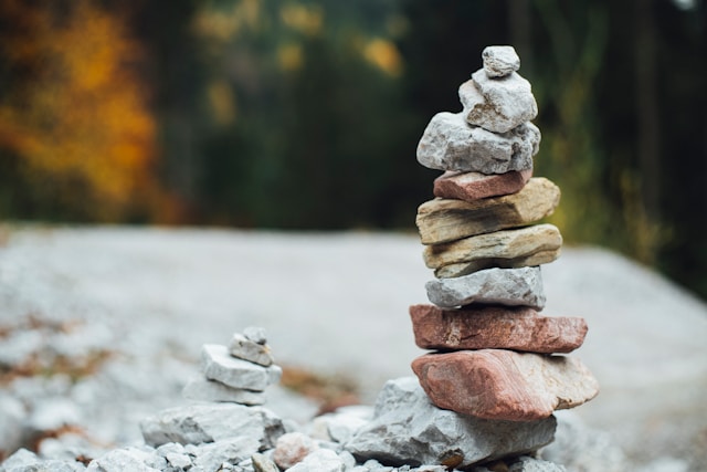 Balanced cairn of stacked stones